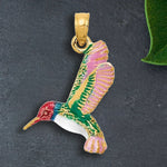 Load image into Gallery viewer, 14K Yellow Gold Enameled 3D Hummingbird Pendant with Necklace Chain Options