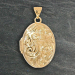 Load image into Gallery viewer, 14K Yellow White Gold Polished Leaf Swirl Design LOVE YOU ALWAYS on Reverse 21mm Oval Locket | Build Your Locket Necklace with Engraving, Photo insertions, and Chain Options