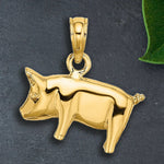 Load image into Gallery viewer, 14K Yellow Gold or White Gold 3-D Polished Pig with Curly Tail Charm with Necklace Chain Options