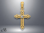 Load image into Gallery viewer, 14K Yellow Gold w/Rhodium Budded Cross Pendant with Necklace Chain Options