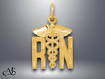 Load image into Gallery viewer, 14K Yellow Gold Textured Back RN Nurse Charm with Necklace Chain Options