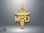 Load image into Gallery viewer, 14K Yellow Gold M.D. Caduceus Charm with Necklace Chain Options