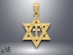 Load image into Gallery viewer, 14K Yellow Gold Diamond-cut Star of David w/Cross Pendant with Necklace Chain Options