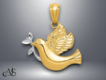 Load image into Gallery viewer, 14K Yellow Gold w/Rhodium Polished Dove w/Olive Branch Pendant with Necklace Chain Options