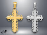 Load image into Gallery viewer, 14K Yellow Gold or White Gold Lace Trim Cross Pendant with Necklace Chain Options