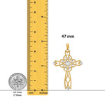 Load image into Gallery viewer, 14K Yellow Gold w/Rhodium Diamond-cut Beaded Trim Infinity Cross Pendant with Necklace Chain Options