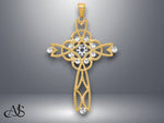 Load image into Gallery viewer, 14K Yellow Gold w/Rhodium Diamond-cut Beaded Trim Infinity Cross Pendant with Necklace Chain Options