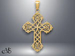 Load image into Gallery viewer, 14K Yellow Gold Lacey Budded Cross Pendant with Necklace Chain Options