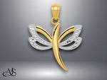 Load image into Gallery viewer, 14K Yellow Gold w/Rhodium Dragonfly Pendant with Necklace Chain Options