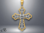 Load image into Gallery viewer, 14K Yellow Gold w/Rhodium Diamond-cut Filigree Cut-out Cross Pendant with Necklace Chain Options
