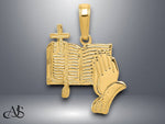Load image into Gallery viewer, 14K Yellow Gold Bible, Praying Hands, and Cross Pendant with Necklace Chain Options