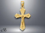 Load image into Gallery viewer, 14K Yellow Gold Satin & Diamond-cut Crucifix Charm with Necklace Chain Options
