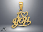 Load image into Gallery viewer, 14K Yellow Gold Polished and Textured I HEART YOU Pendant with Necklace Chain Options