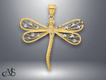 Load image into Gallery viewer, 14K Yellow Gold w/Rhodium Diamond-cut Filigree Dragonfly Pendant with Necklace Chain Options