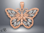 Load image into Gallery viewer, 14K Rose Gold w/Rhodium Diamond-cut Butterfly Pendant