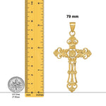 Load image into Gallery viewer, 14K Yellow Gold Fleur De Lis Large Cross Pendant with Necklace Chain Options