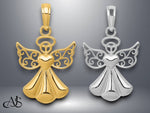 Load image into Gallery viewer, 14K Yellow Gold or White Gold Polished/Textured Guardian Angel Heart Pendant with Necklace Chain Options