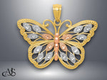 Load image into Gallery viewer, 14K Yellow Gold w/White and Rose Rhodium Diamond-cut Butterfly Pendant with Necklace Chain Options