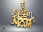 Load image into Gallery viewer, 14K Yellow Gold SWIM MOM w/Swimmer Charm with Necklace Chain Options