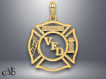 Load image into Gallery viewer, 14K Yellow Gold or White Gold VFD Member Shield Charm with Necklace Chain Options