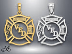 Load image into Gallery viewer, 14K Yellow Gold or White Gold VFD Member Shield Charm with Necklace Chain Options