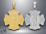 Load image into Gallery viewer, 14K Yellow Gold or White Gold Fire Department FD St. Florian Badge Pendant with Necklace Chain Options