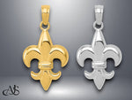 Load image into Gallery viewer, 14K Yellow Gold or White Gold 2-D Small Fleur de Lis Charm with Necklace Chain Options