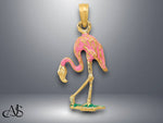 Load image into Gallery viewer, 14K Yellow Gold Enameled Flamingo Pendant with Necklace Chain Options