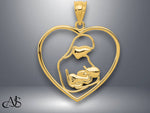 Load image into Gallery viewer, 14K Yellow Gold Mother and Child in Heart Pendant with Necklace Chain Options