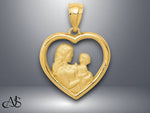 Load image into Gallery viewer, 14K Yellow Gold Polished and Satin Mom/Baby Heart Charm with Necklace Chain Options