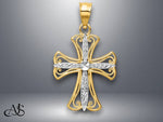 Load image into Gallery viewer, 14K Yellow Gold w/Rhodium Diamond-cut Cross Pendant with Necklace Chain Options