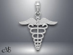 Load image into Gallery viewer, 14K Yellow Gold or White Gold Caduceus Charm with Necklace Chain Options