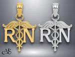 Load image into Gallery viewer, 14K Yellow Gold or White Gold RN Registered Nurse Pendant with Necklace Chain Options