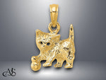 Load image into Gallery viewer, 14K Yellow Gold Cat with Ball Charm with Necklace Chain Options