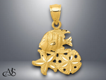 Load image into Gallery viewer, 14K Yellow Gold Satin Diamond-cut Fish, Starfish and Sand Dollar Pendant with Necklace Chain Options