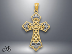 Load image into Gallery viewer, 14K Yellow Gold w/Rhodium Polished D/C Filigree Cross Pendant with Necklace Chain Options