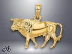 Load image into Gallery viewer, 14K Yellow Gold 3-D Bull w/Horns Charm with Necklace Chain Options
