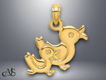 Load image into Gallery viewer, 14K Yellow Gold 3-D Two Ducks Charm with Necklace Chain Options