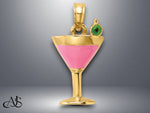 Load image into Gallery viewer, 14K Yellow Gold Pink Enameled Cosmo Martini w/Olive Charm with Necklace Chain Options