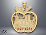 Load image into Gallery viewer, 14K Yellow Gold Red Enamel NEW YORK Apple w/NY Skyline Charm with Necklace Chain Options