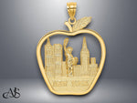 Load image into Gallery viewer, 14K Yellow Gold NEW YORK Apple w/New York Skyline and Statue of Liberty Charm with Necklace Chain Options