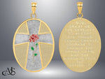 Load image into Gallery viewer, 14K Yellow Gold w/ Rhodium Enamel Rose Serenity Prayer Oval Disc Charm with Necklace Chain Options