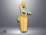Load image into Gallery viewer, 14K Yellow Gold 3-D Cocktail Drink with Blue or Fuschia or Orange or Pink Enamel Umbrella and Lime Charm with Necklace Chain Options