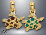Load image into Gallery viewer, 14K Yellow Gold Textured and Enameled Sea Turtle Charm with Necklace Chain Options