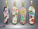 Load image into Gallery viewer, 14K Yellow Gold and Rhodium Multi-Colored 3D Enamel On Flip-Flop Charm with Necklace Chain Options