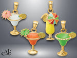Load image into Gallery viewer, 14K Yellow Gold Enameled Margarita Drink w/ Umbrella and Lime Charm with Necklace Chain Options