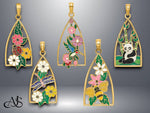 Load image into Gallery viewer, 14K Yellow Gold Enameled Flowers Triangle Pendant with Necklace Chain Options