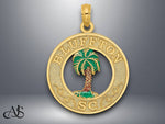 Load image into Gallery viewer, 14K Yellow Gold BLUFFTON SC Circle Enameled Palm Tree Charm with Necklace Chain Options