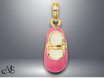 Load image into Gallery viewer, 14K Yellow Gold 3-D w/ Pink or Yellow Enamel Baby Shoe Charm with Necklace Chain Options