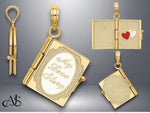 Load image into Gallery viewer, 14K Yellow Gold Textured Enameled 3D Moveable MY LOVE STORY Book Pendant with Necklace Chain Options